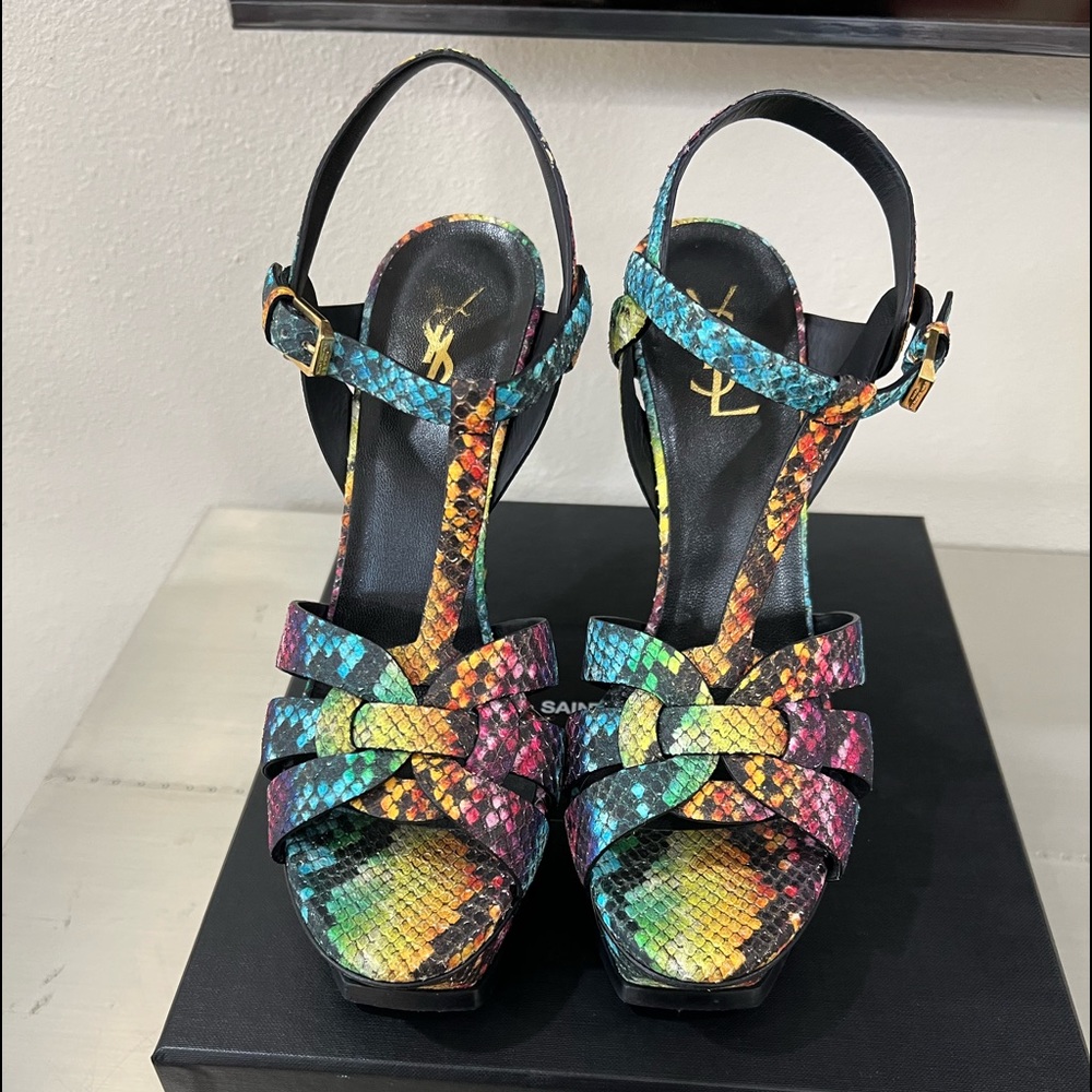Authentic Saint Laurent multicolored  leather sandal.